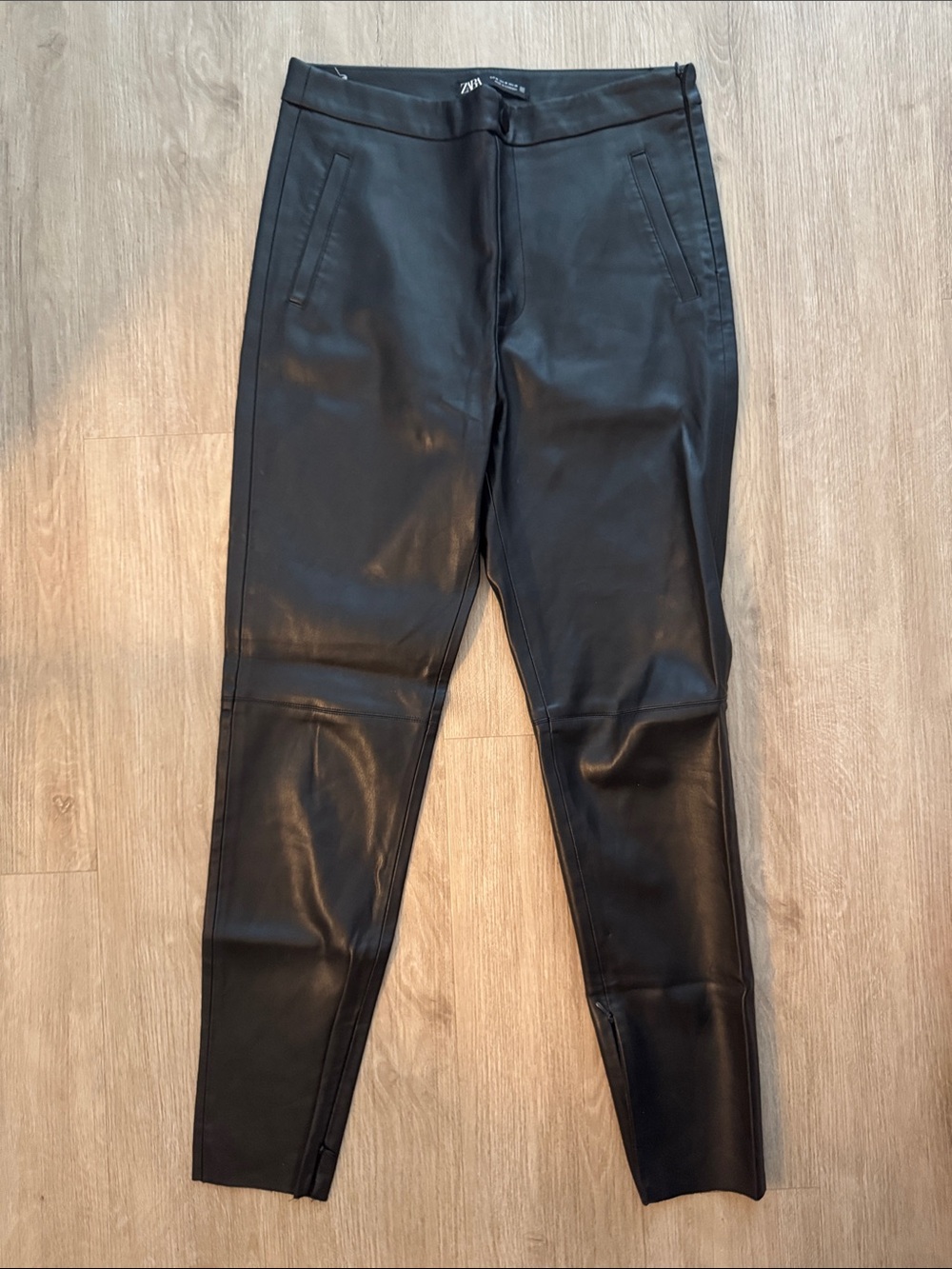 Zara Black Faux Leather Pants Leggings With Side Zipper
